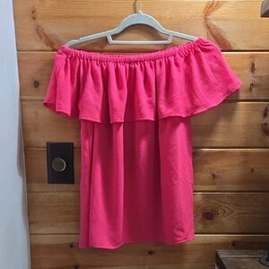 Michael Kors Off-Shoulder Ruffle Top - Hot Pink Medium 0340